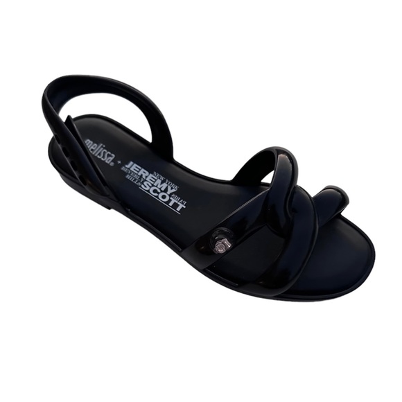 Melissa + Jeremy Scott Tube Sandals Black Rubber Slingback 9 - Picture 5 of 7